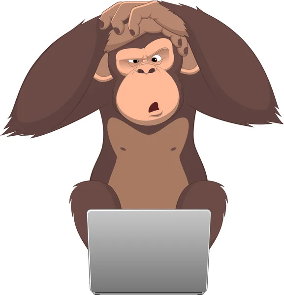 Monkey en computer — Stockvector