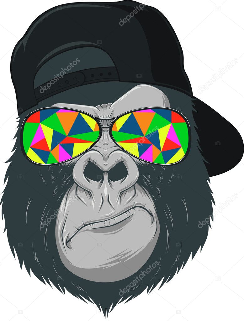 Vectorial illustration, funny monkey with glasses