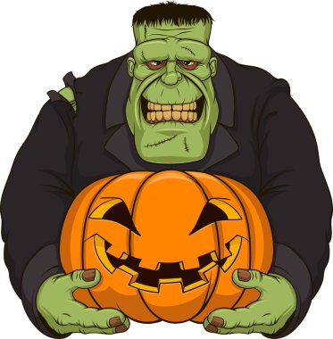 Zombie Frankenstein with pumpkin clipart