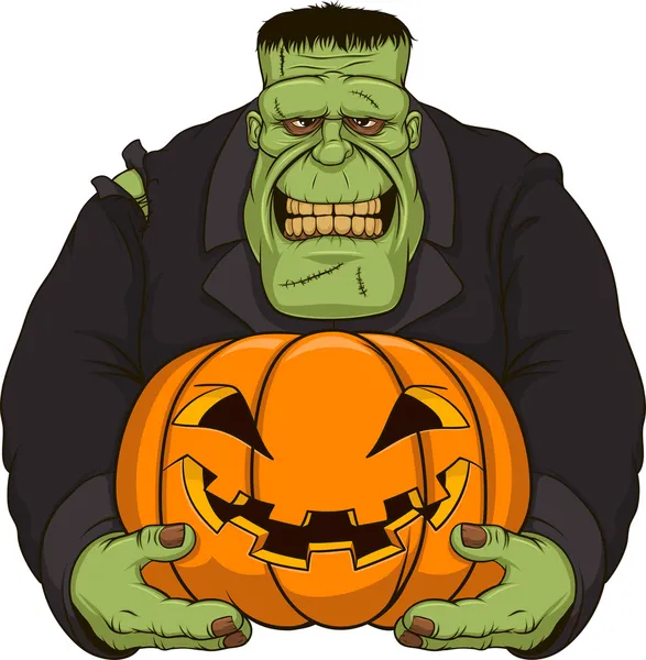 Zombie Frankenstein con calabaza — Vector de stock