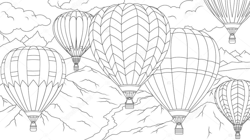 Vector illustration, balloons in the sky