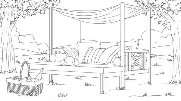 Vektor illustration, utomhus picknick lusthus, färg Stockillustration