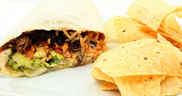 Burrito And Chips On Plate — Stock Photo, Image