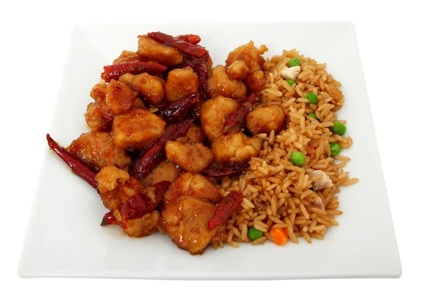 Orange Chicken And Rice In Plate
