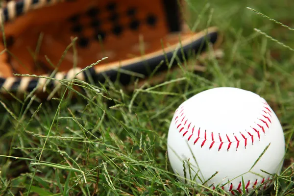 Zbliżenie softball w trawie Obrazek Stockowy
