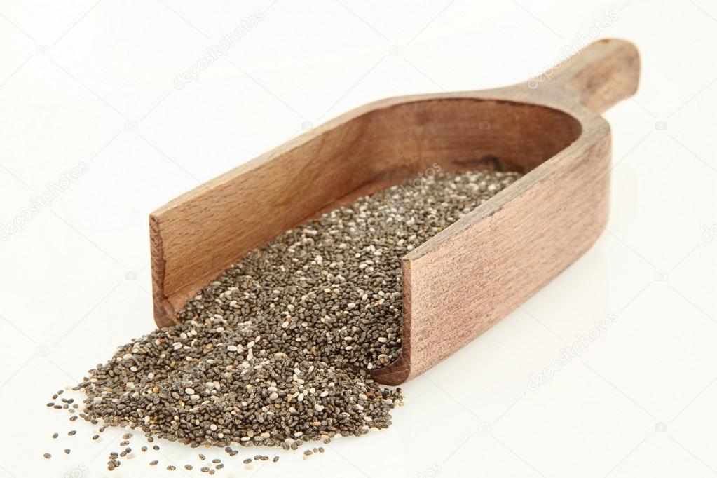 Wooden Scoop With Chia Seeds Isolated