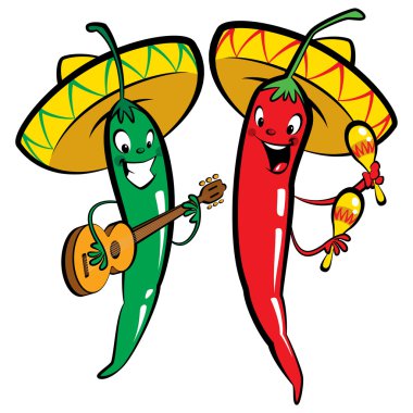 Red and green hot chili character peppers music group clipart