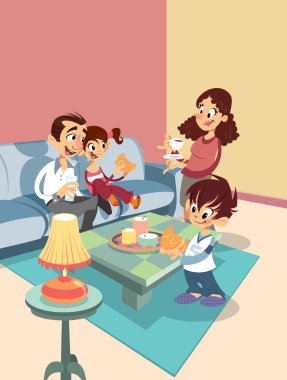 çizgi film aile oturma odasında