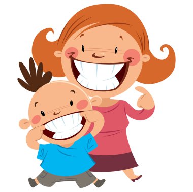 mutlu anne ve oğlu dişlerini gösteren gülümseyen
