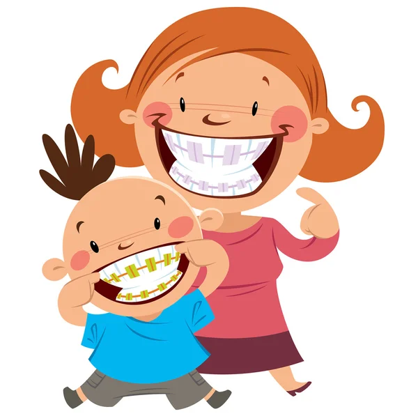 Happy mom and son with braces — Stock Vector