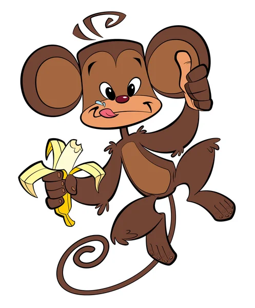 Macaco bonito dos desenhos animados comendo banana