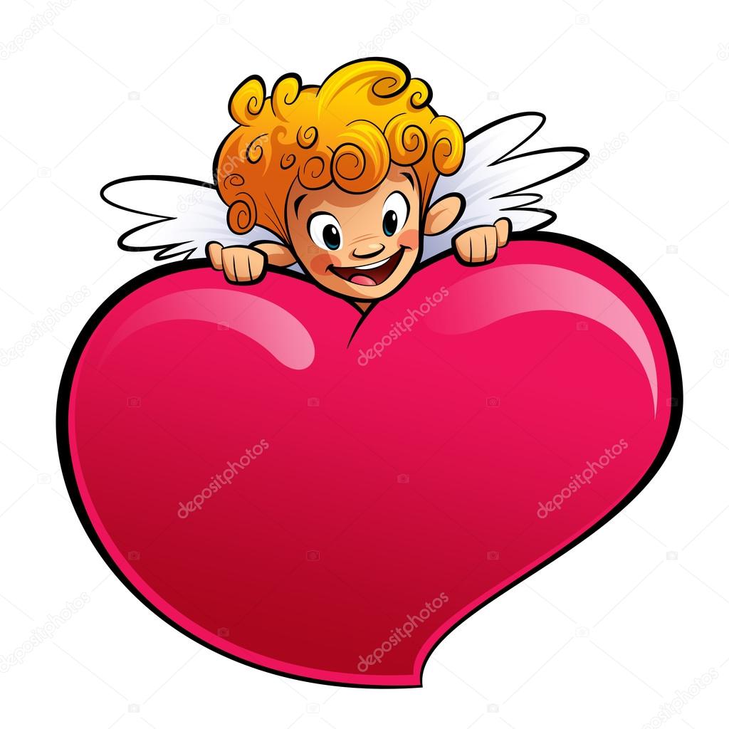 Cupid behind a huge heart