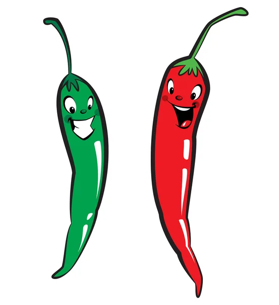 Piros és zöld hot chili karakter paprika — Stock Vector