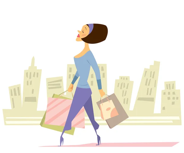 Mujer de compras — Vector de stock