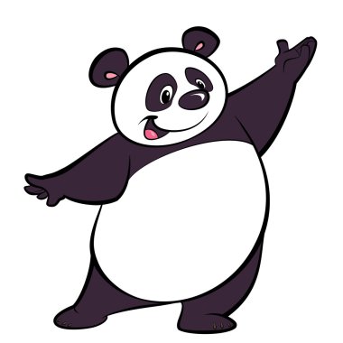 mutlu karikatür panda karakter sunmak.