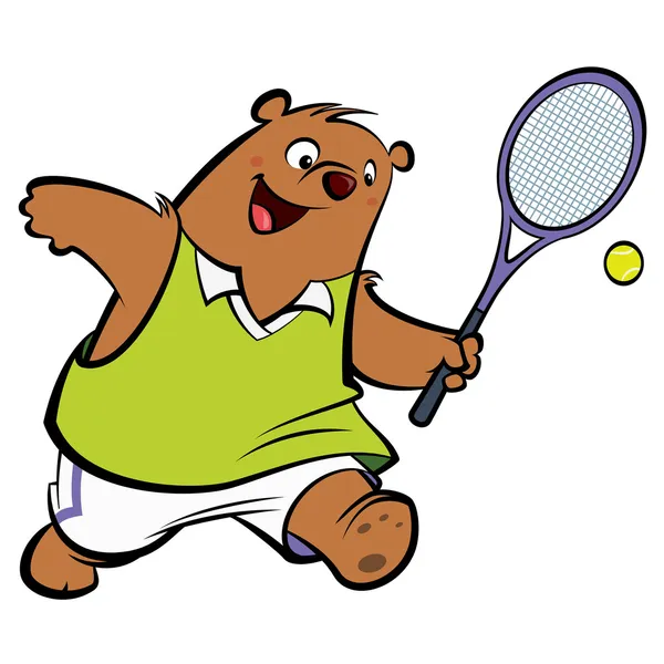 테니스 만화 행복 한 곰 — 스톡 벡터