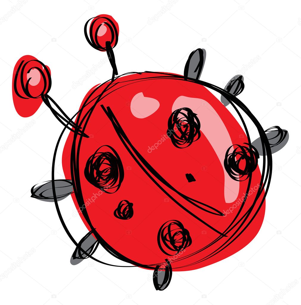 Cartoon red baby ladybug in a naif childish drawing style