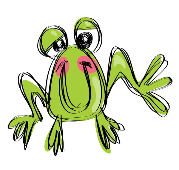 Karikatur Baby lächelnder Frosch im naiven, kindlichen Zeichnungsstil — Stockvektor