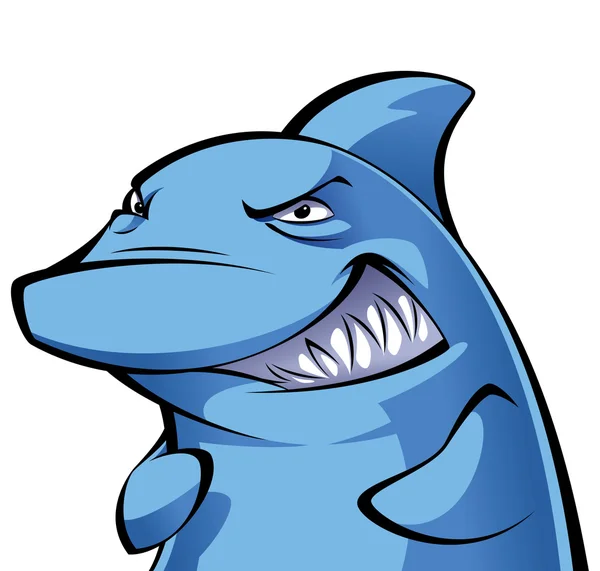 Devious and vicious cartoon shark smiling — Stock Vector