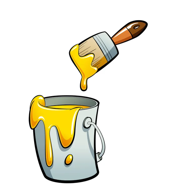 Cartoon yellow color paint in a paint bucket painting with paint — Stock Photo, Image