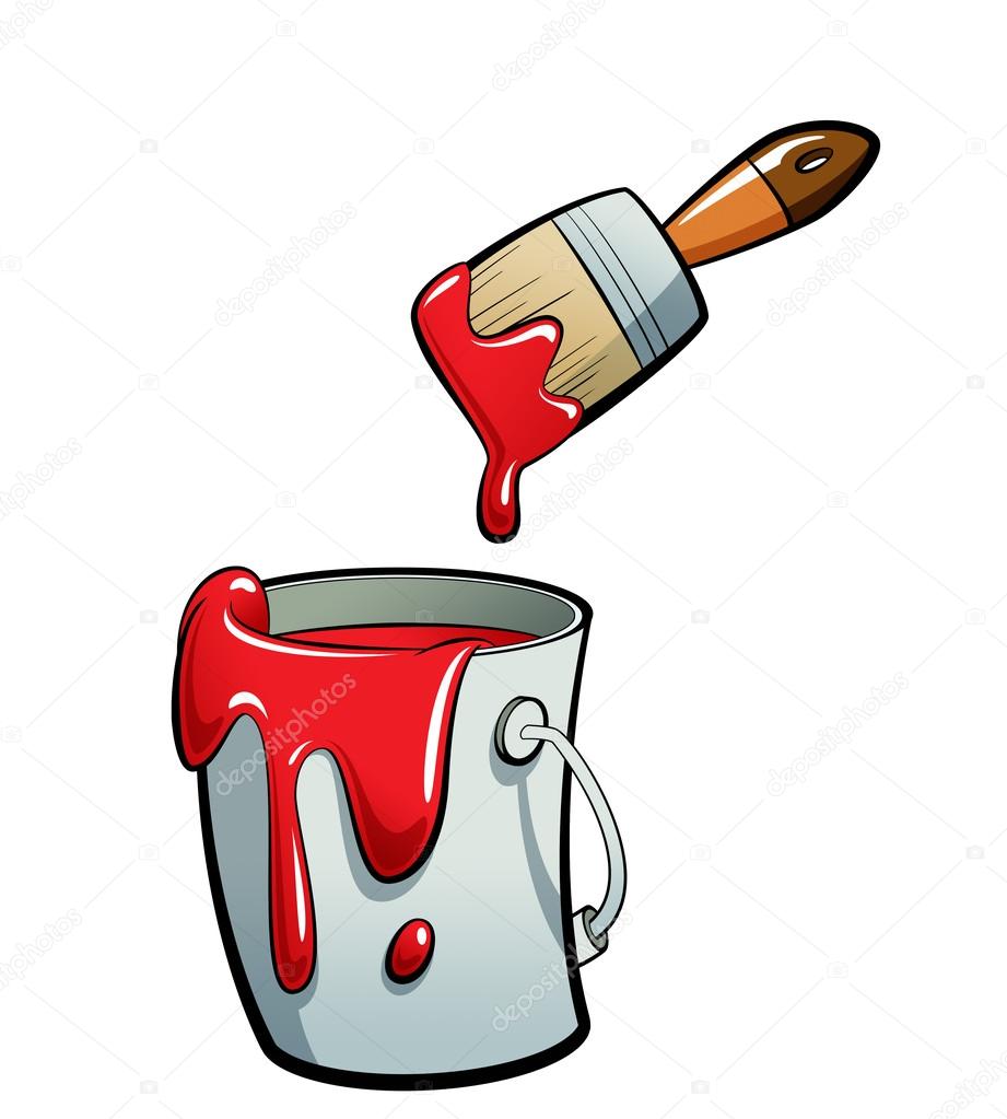 Cartoon red color paint in a paint bucket painting with paint br Stock  Photo by ©ThodorisTibilis 24259751