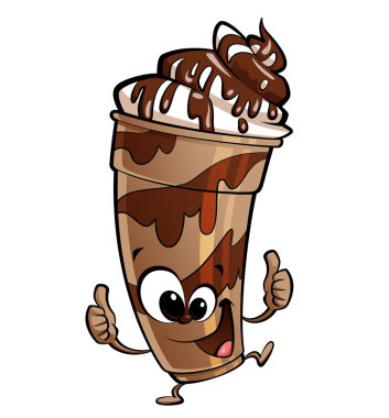 bir başparmak yukarıya jest yaparak mutlu karikatür çikolatalı milkshake