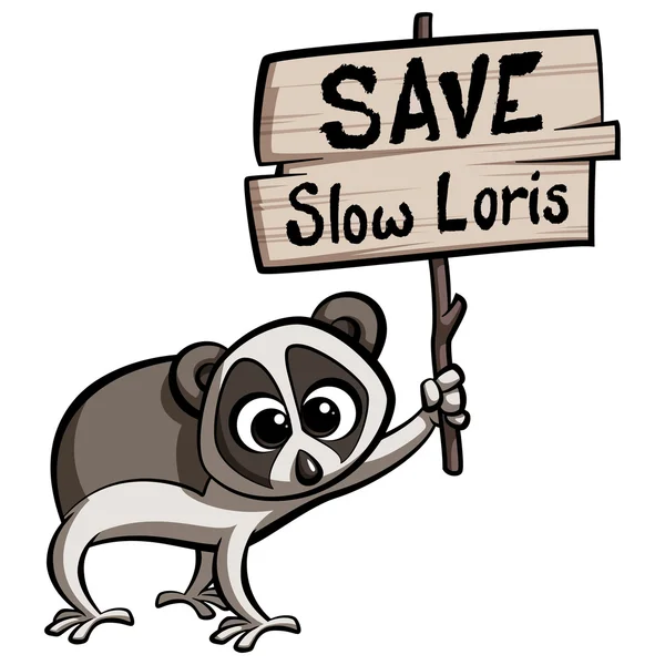 Salvar a Loris lento animal de dibujos animados — Vector de stock