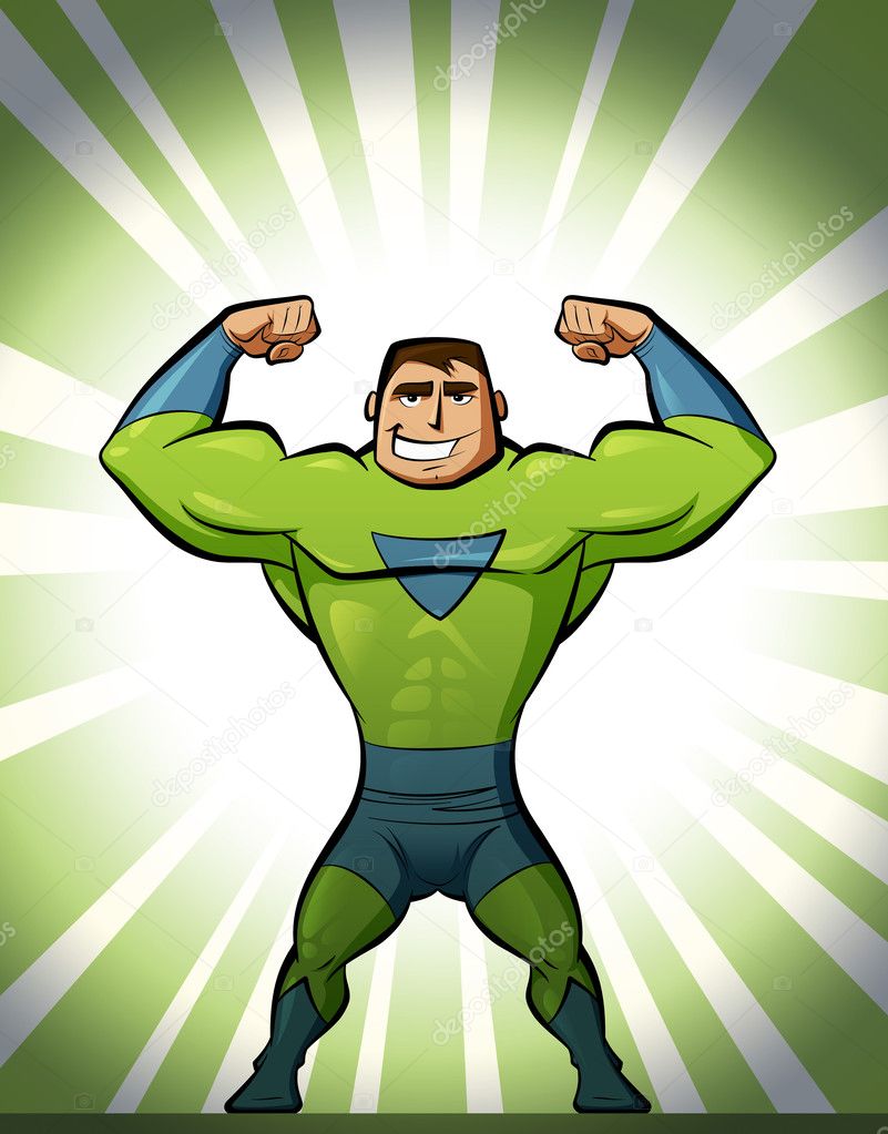 Super hero in suit in green background