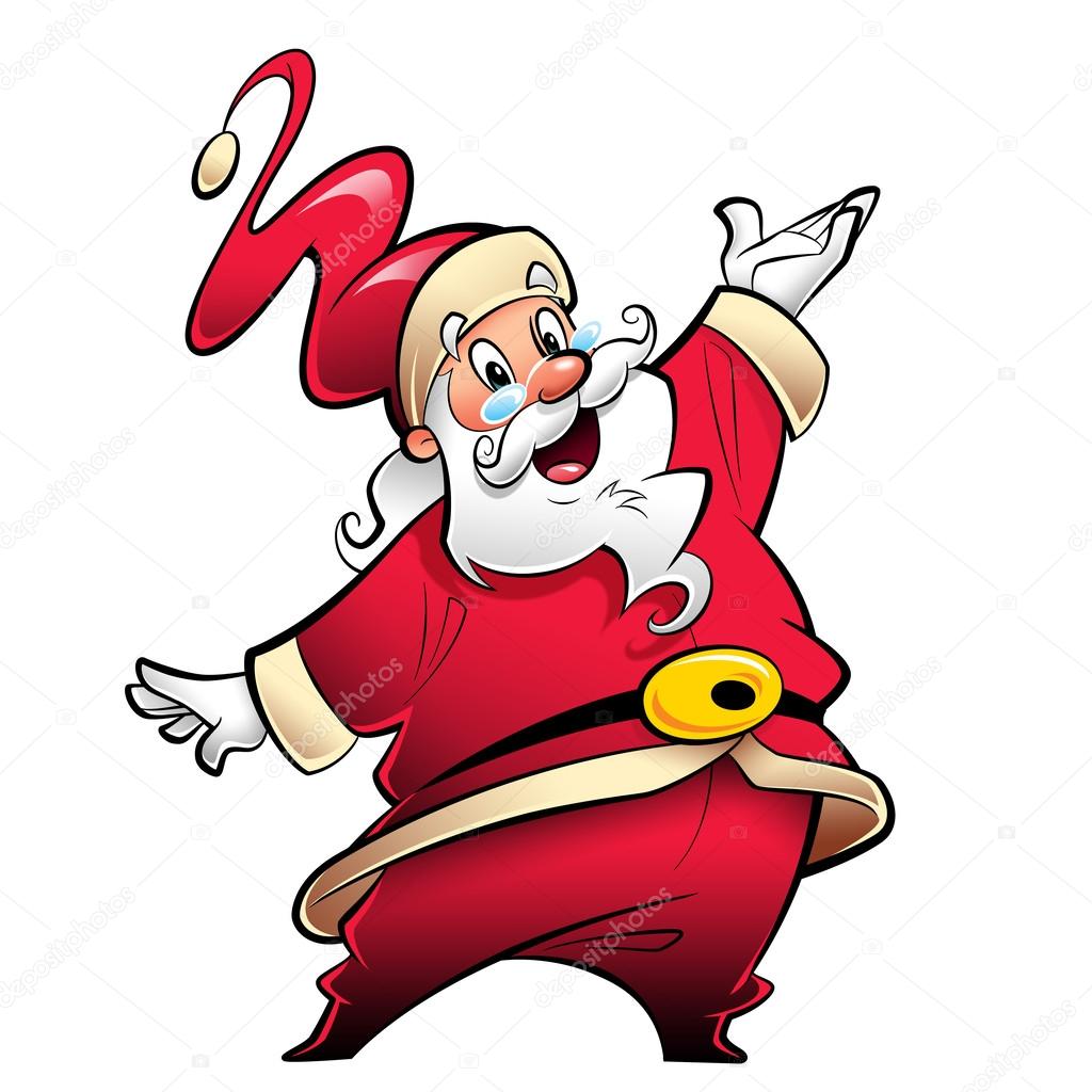 Happy smiling Santa Claus cartoon character presenting and wishi