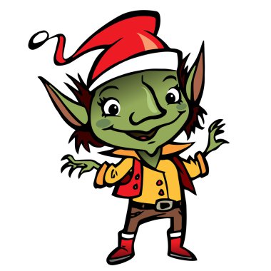 mutlu gülümseyen elf Noel Baba çizgi film karakteri