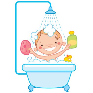 mutlu karikatür bebek çocuk banyo küveti