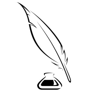 Quill and Ink pot black vector icon clipart