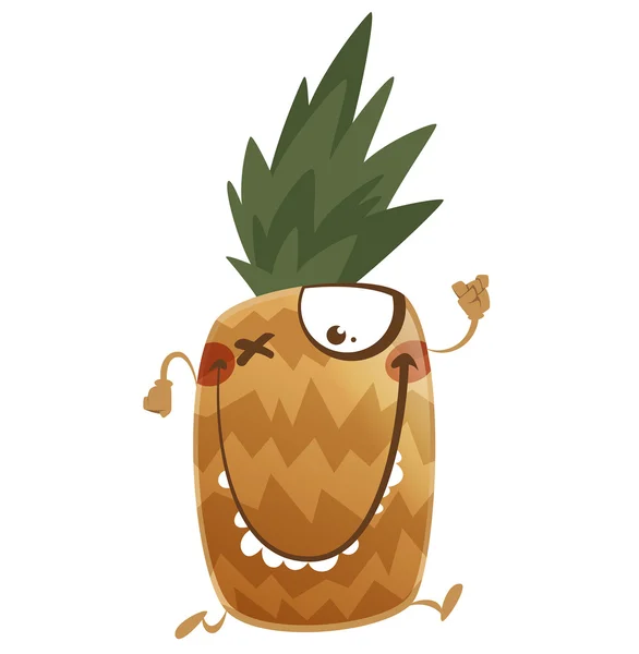 Loco de dibujos animados marrón piña fruta carácter corriendo — Vector de stock