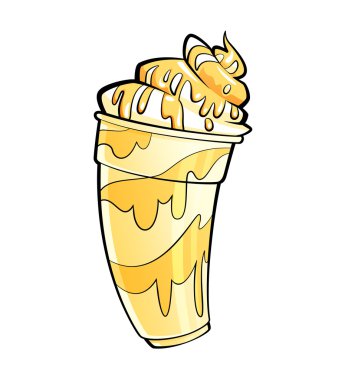karikatür parlak muz vanilyalı milkshake şurubu ve krema ile