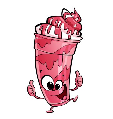 baş parmak işareti yaparak mutlu karikatür çilekli milkshake karakter
