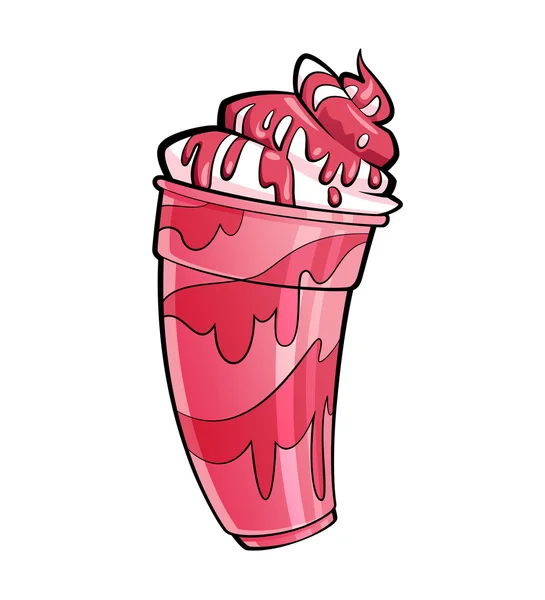 Cartoon shiny strawberry or cherry milkshake with syrup and crea — Stock Photo, Image