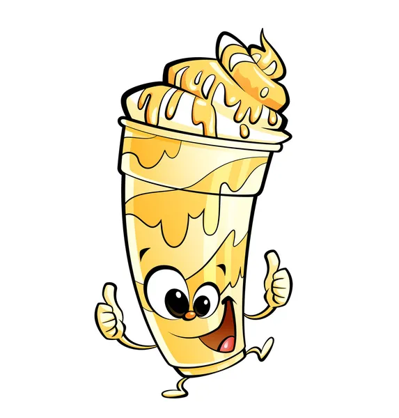 Happy cartoon banana vanilla milkshake character making thumbs u — Stock Photo, Image