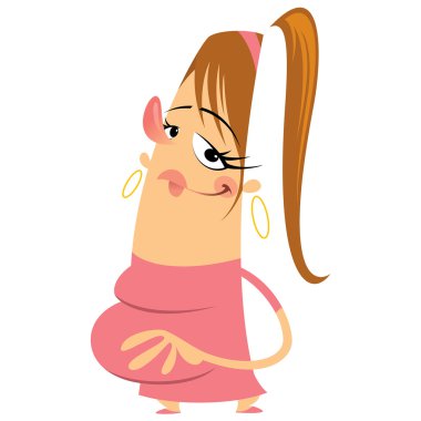 karikatür mutlu hamile kadın göbeğine dokunmayı pembe elbiseli