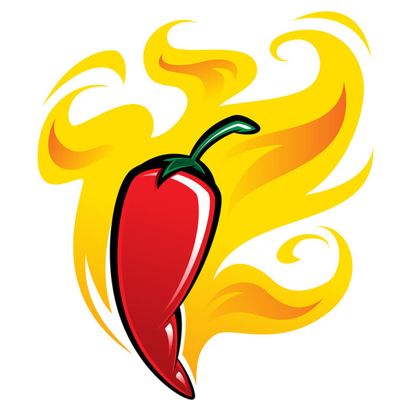 Extremely hot red chili pepper on fire