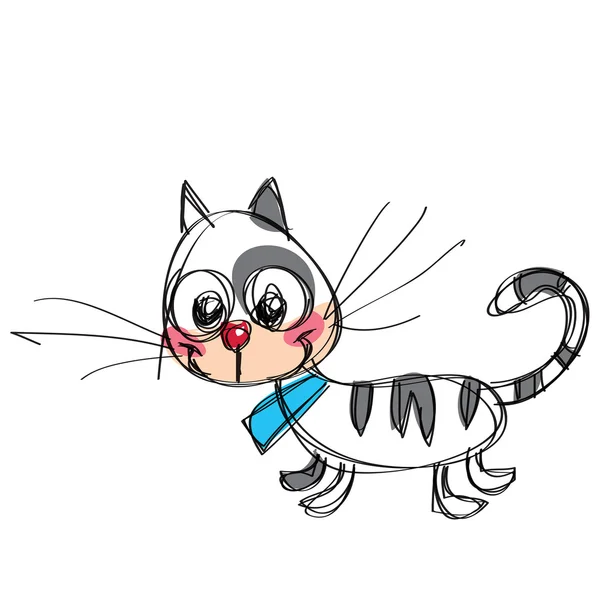 Cartoon baby vektor katt i Nicole barnslig ritning stil — Stock vektor