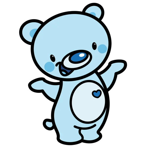 Cartoon vector cute blue happy lovely baby bear with heart — Stock Vector