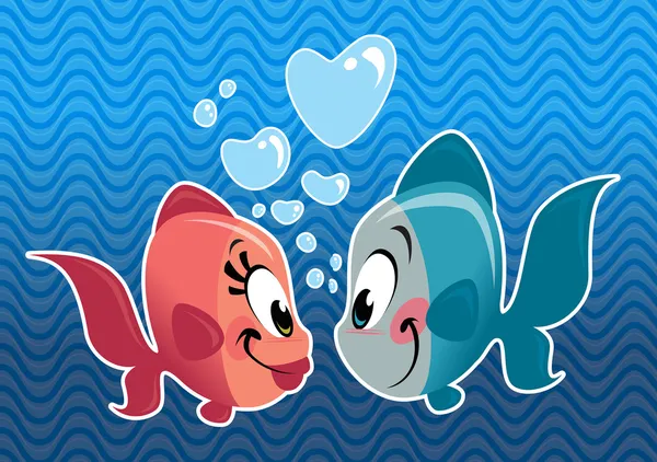 Two cartoon cute fishes couple falling in love — Stock Vector