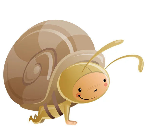 Dibujos animados niño sonriente feliz con divertido disfraz de caracol de carnaval — Vector de stock