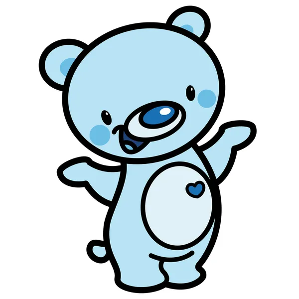 Cartoon vector bonito azul feliz lindo bebê urso com coração —  Vetores de Stock