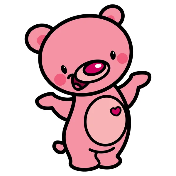 마음으로 벡터 귀여운 핑크 행복 한 사랑 스러운 아기 곰 만화 — 스톡 벡터