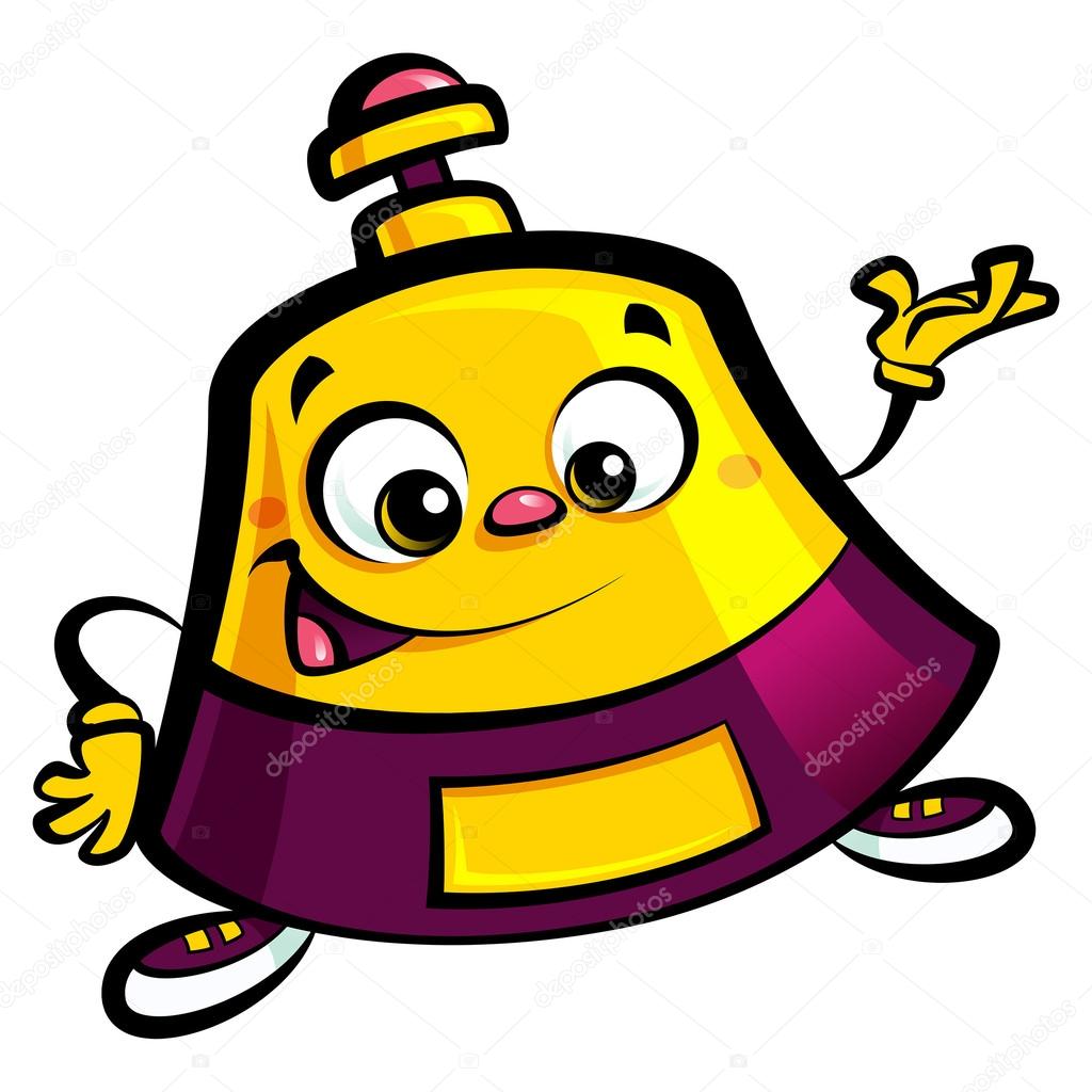 Happy cartoon reception bell help desk character welcome pose