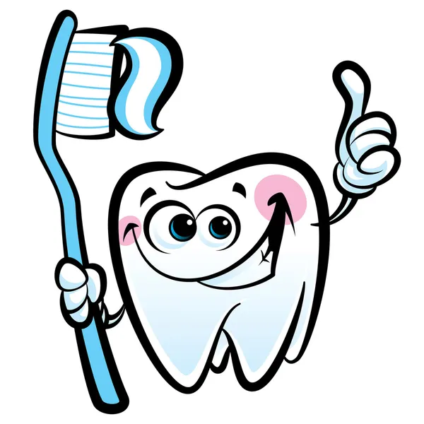 Glad cartoon molar tand karaktär anläggning dental tandborste wi — Stock vektor