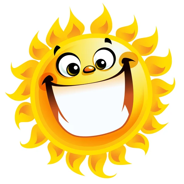 Extremely happy cartoon yellow sun excited character smiling — Stock Vector