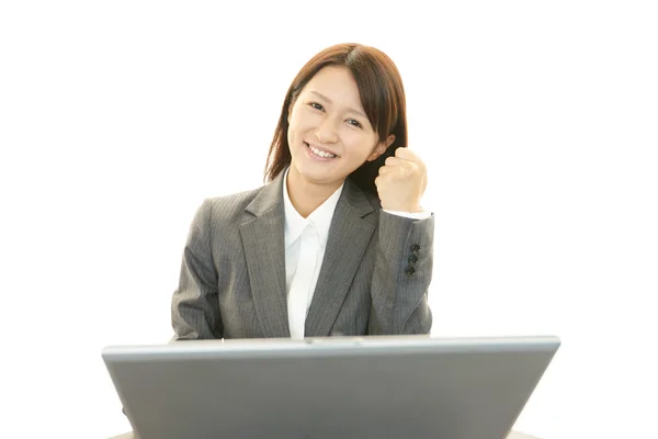 The female office worker who poses happily — Stock Photo, Image