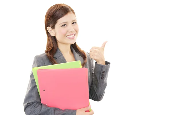 The female office worker who poses happily — Stock Photo, Image